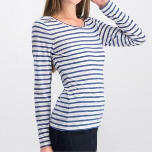 Max Studio London Striped Blue and White Long Sleeves Top Women’s Size M